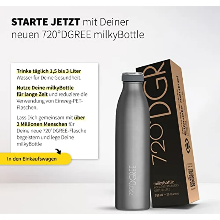 Trinkflasche Isolierflasche Edelstahl 350ml Doppelwandig 720°DGREE milkyBottle stone gray – Bild 6