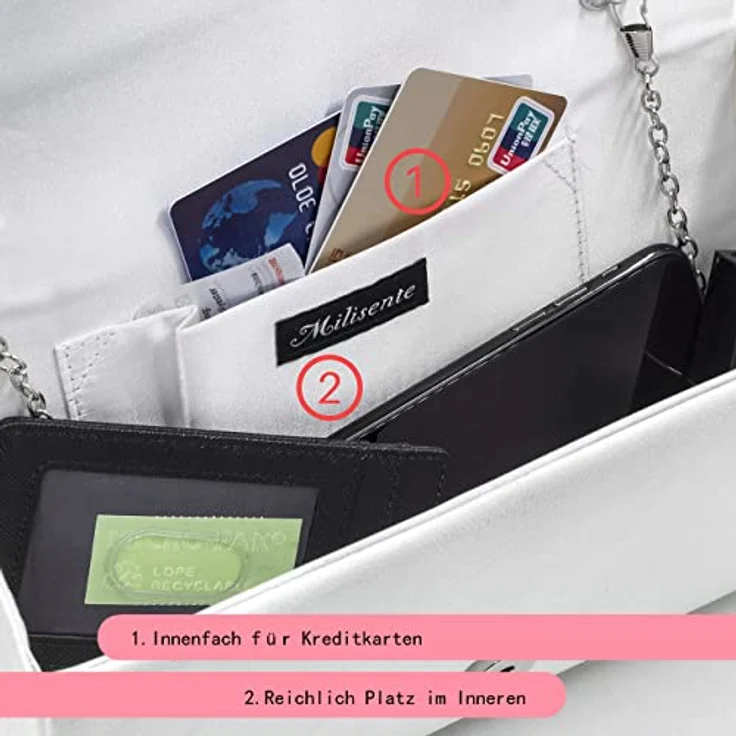 Milisente Damen Clutch, Wildleder Abendtasche in Weiß, elegante Umschlag- und Umhängetasche mit großer Kapazität und magnetischem Verschluss – Bild 4