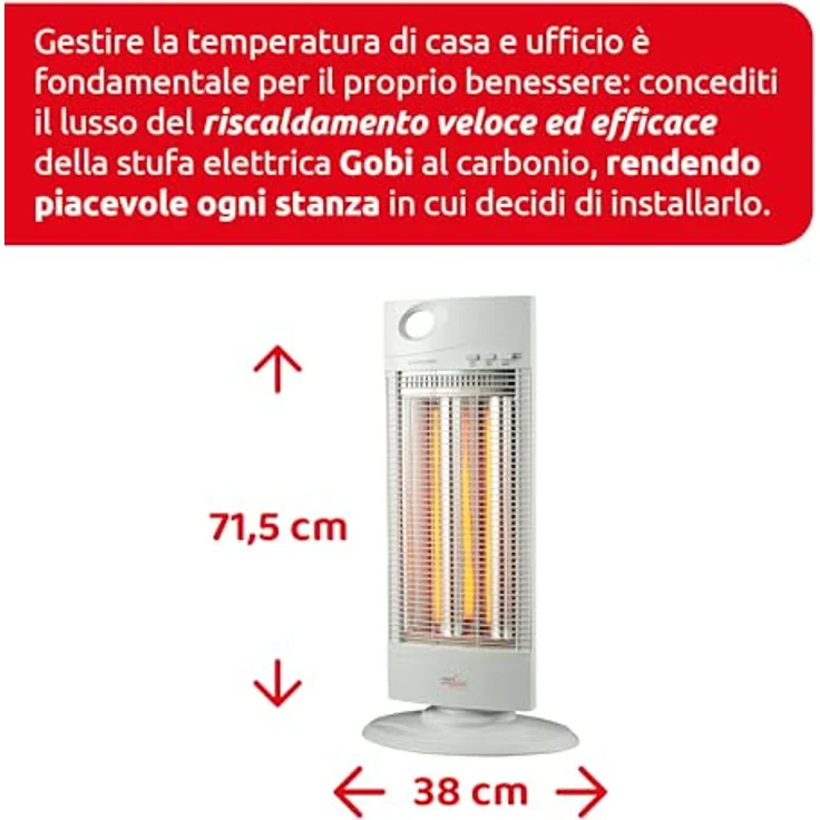 Melchioni Family Gobi Kohleofen 1000W, Heizgerät mit 2 Heizstufen und Oszillationsfunktion, Weiß – Bild 4
