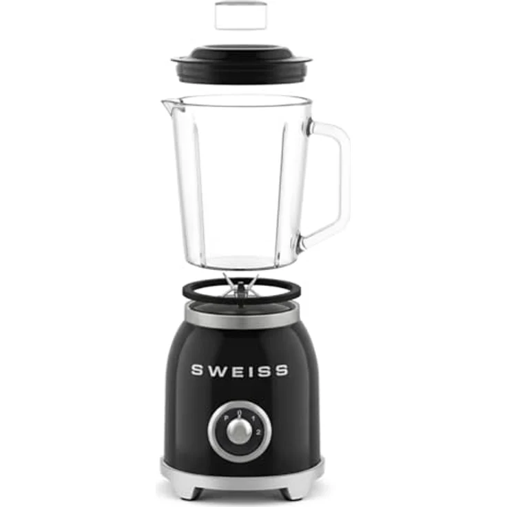 SWEISS Standmixer Smoothie Vintage MXV9, 1000 W, 2 Geschwindigkeitsstufen, Pulsfunktion, 1,5 l Glasschüssel, 6 Edelstahlklingen, Schwarz – Bild 5