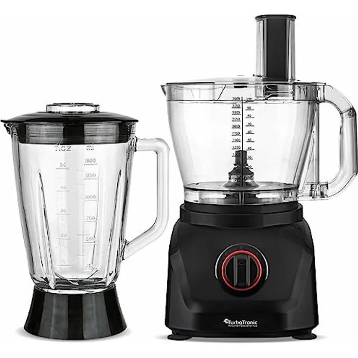 TurboTronic Küchenmaschine 1900W Food Processor mit Standmixer 3L Behälter 1,5L Glaskaraffe Raspelscheiben Zitruspresse Zerkleinerer Eiscrusher Power - Preisvergleich – Bild 2