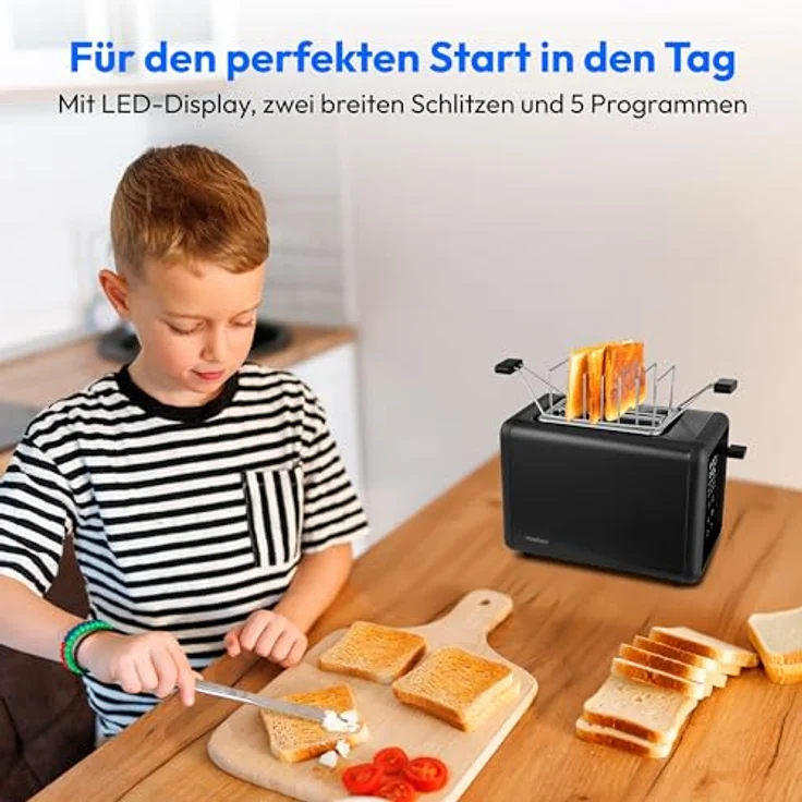 MEDION MD 12102 Toaster 2 Scheiben mit Brötchenaufsatz, 850 Watt, 7 Bräunungsstufen, Edelstahl Matt, schwarz – Bild 3
