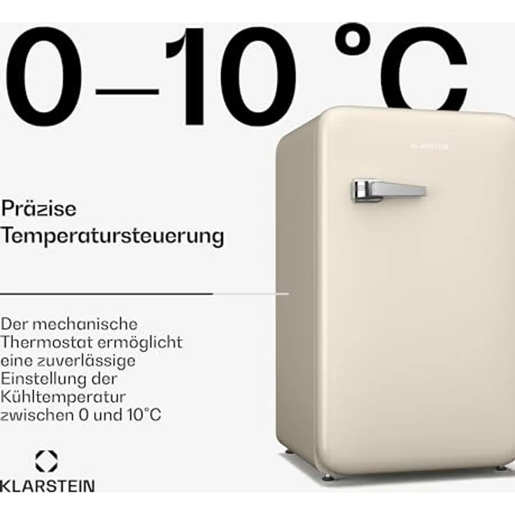 Klarstein Audrey Evo Retro Kühlschrank, 112L, freistehend ohne Gefrierfach, leise 40 dB, creme – Bild 4