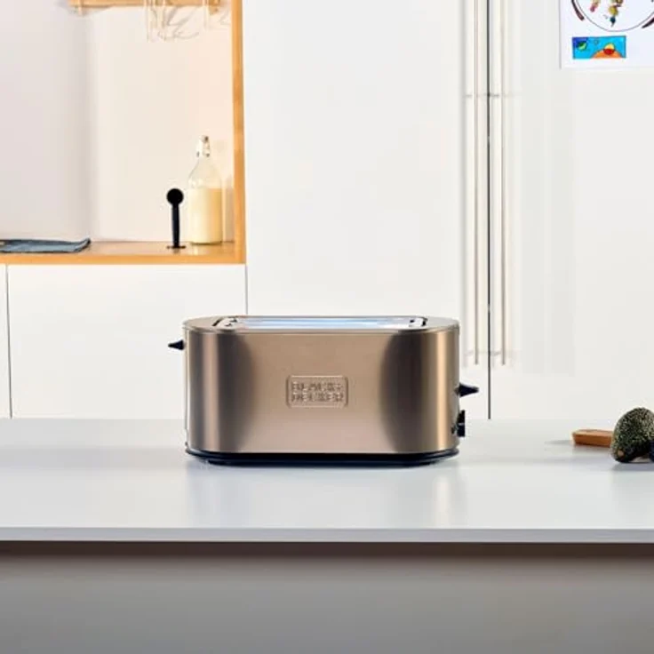 BLACK+DECKER Extra großer Toaster 1500 W | 260 x 42 mm Schlitze | 7 Bräunungsstufen | 6 Glühende Glimmerbänder | Auftauen, Aufwärmen und Abbrechen | Klappbarer Backständer, Silber – Bild 2