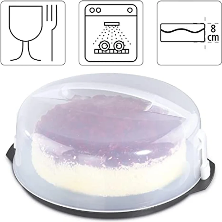 Xavax Kuchen-Transportbox rund mit Deckel Kuchenbehälter Ø 28,5 cm, Innenhöhe 8 cm, Kuchenbox mit Stückeinteilungshilfe, Haube und Servierfächern, Party- und Tortenbutler Tortenplatte anthrazit – Bild 2