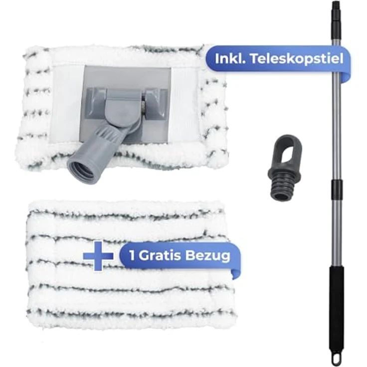 Maximex Teleskop Bad- und Fliesenwischer Profi, 360° Duo-Knickgelenk, inkl. 2 waschbarer Bezüge bis 60°C, 16 x 67-133 x 4 cm – Bild 4