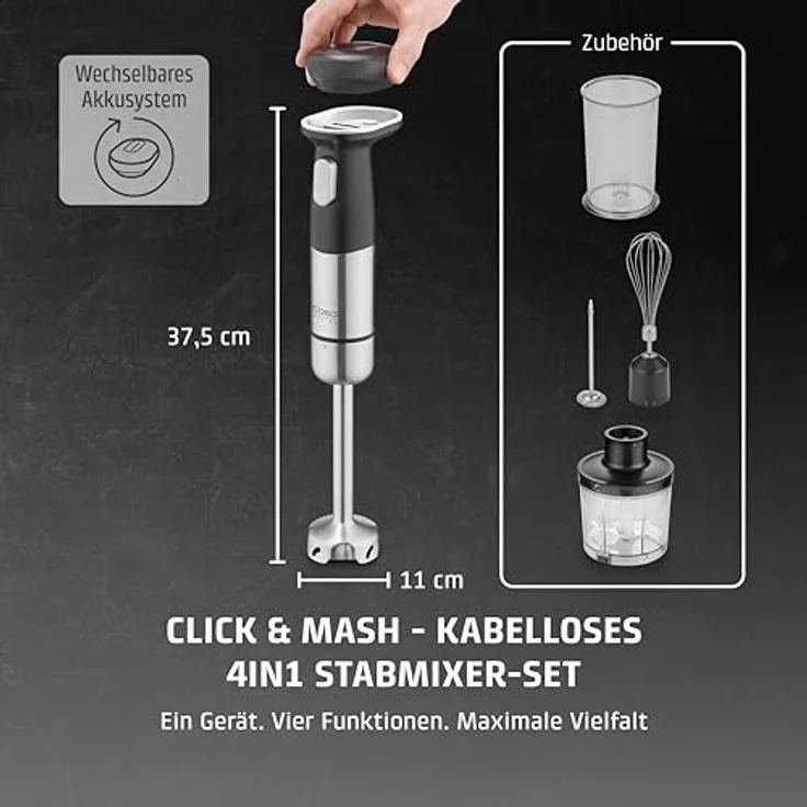 Caso Click & Mash 4-in-1 Stabmixer-Set, kabellos, Farbe: Schwarz – Bild 4