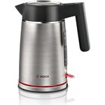 Bosch kabelloser Wasserkocher My Moment TWK6M480, Abschaltautomatik, Überhitzungsschutz, Tassenanzeige, Dampfstopp-Automatik, Trockengehschutz, entnehmbarer Kalkfilter, 1,7 L, 2400 W, Edelstahl