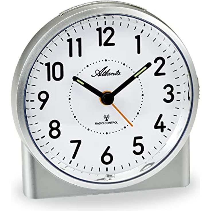 Atlanta Großer Funkwecker 1843/19, Analog mit Snooze-Funktion, Crescendo-Alarm, Zifferblattbeleuchtung, Silber – Bild 1