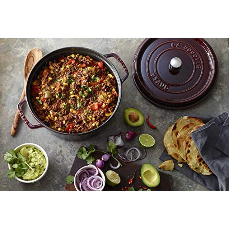Staub Cocotte-Bräter, rund mit Deckel 28 cm, 6,70 L, mit mattschwarzer lierung im Inneren des Topfes, grenadine – Bild 4