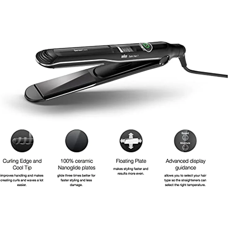 Braun Satin Hair 7 SensoCare Styler Glätteisen ST780, Premium Edition - inkl. hitzebeständiger Aufbewahrungstasche, mit Temperaturschutz Keramik-Glätteisen für seidig glattes Haar, schwarz – Bild 4