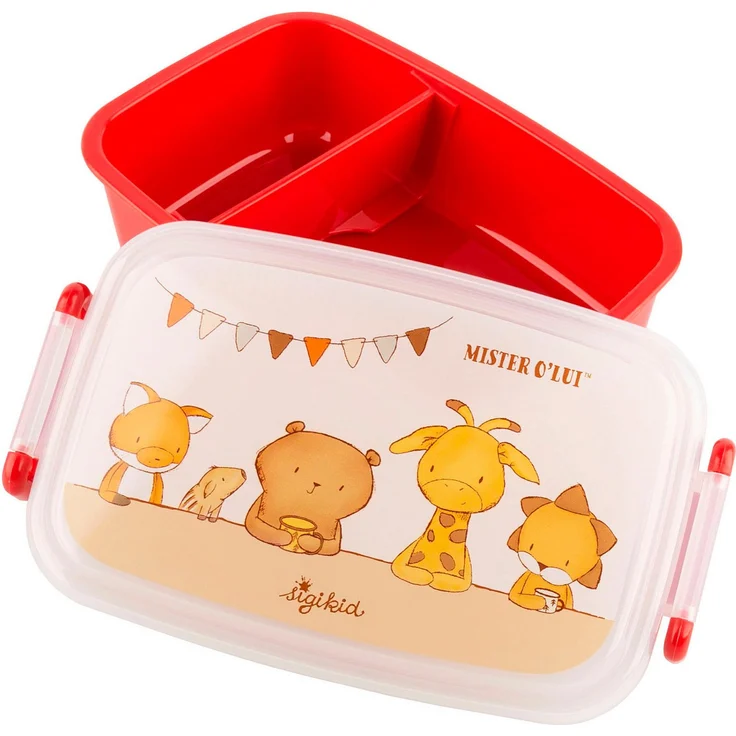 Sigikid Lunchbox 5 Kuschel-Freunde klein, Mister O'Lui, (2-tlg), handliche Brotzeitdose, BPA-frei, rot – Bild 1