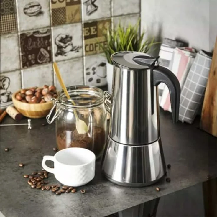 KING HOFF Espressomaker Italienische, 450ml für 9 Tassen, Edelstahl mit nicht heizendem Kunststoffgriff, für alle Herdarten geeignet – Bild 2