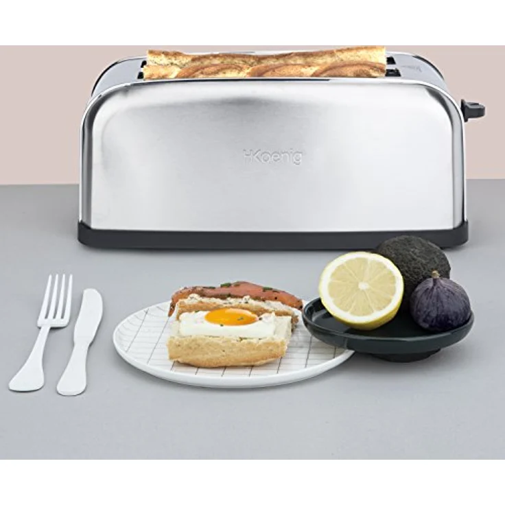 H.Koenig TOAS28 Toaster/Langschlitztoaster mit extra breitem Schlitz / 7 Wärmestufen / 3 Funktionen/geeignet für Bauernbrot, 4 Toasts oder Baguette/Edelstahl/silber – Bild 4
