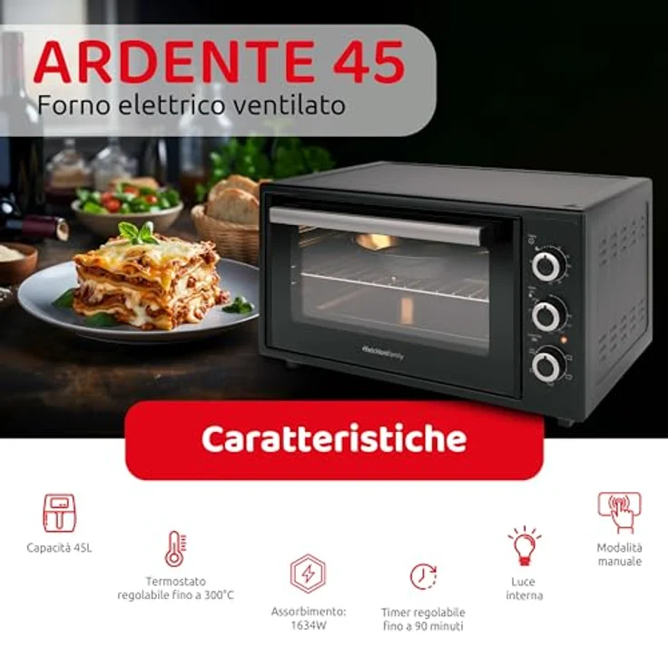 Melchioni Minibackofen 118380045, 45L Garraum mit Umluftfunktion und 300°C, manuelle Bedienung, emaillierte Innenwände – Bild 2