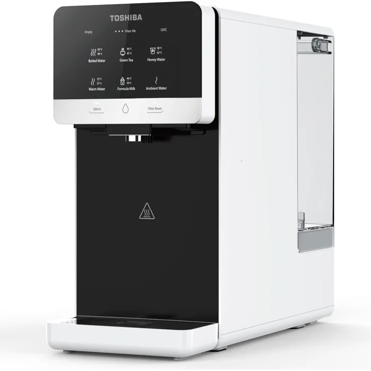 Toshiba Auftisch Osmoseanlage, Wasserfilter für Trinkwasser mit 5-in-1 Filter, UV-Sterilisation, NSF-zertifiziert, Heißwasserspender, weiß