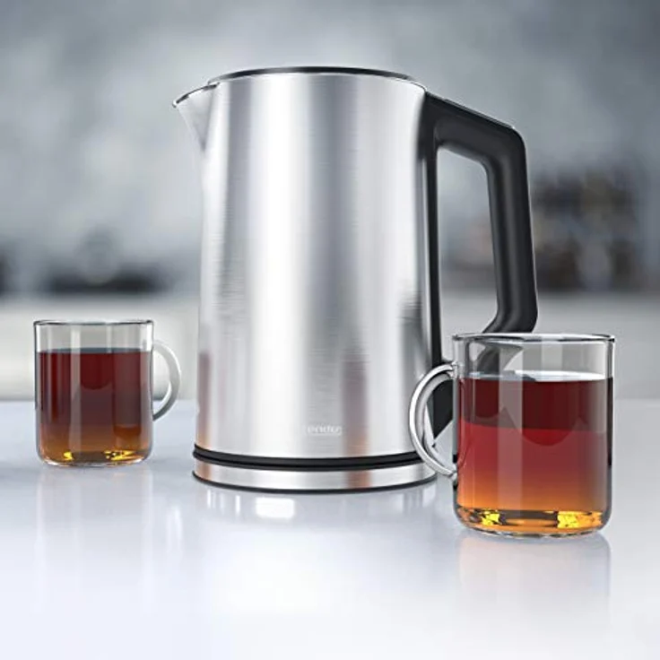 Arendo Edelstahl Wasserkocher mit Temperatureinstellung 40-100 Grad in 5er Schritten - Doppelwand Design - Modell ELEGANT - 1,5 Liter - 2200 W - Teekocher mit Temperaturanzeige - Silber glänzend – Bild 5