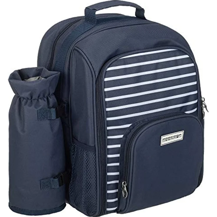 Mit Picknickdecke Navy und Picknickdecke  anndora Picknickrucksack 15 tlg. Zubehör und Picknickdecke blau weiß gestreift – Bild 3