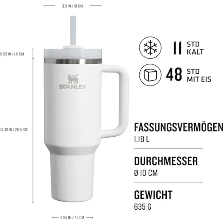 Stanley Quencher H2.0 Flowstate Trinkflasche 1.2L, Edelstahl, hält Getränke 11 Stunden kalt, 48 Stunden eisgekühlt, BPA-frei, spülmaschinenfest, Frost – Bild 2