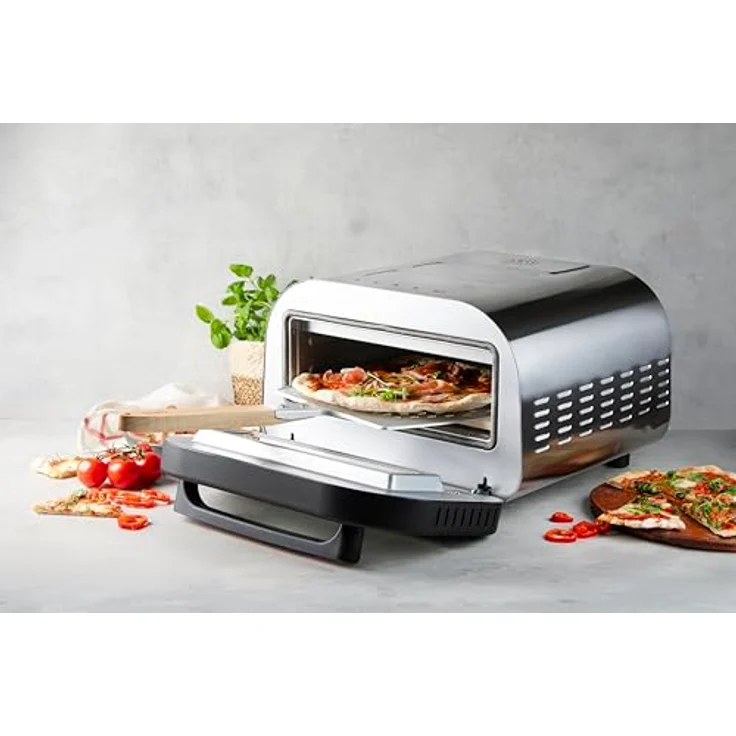 Domo elektrischer Pizzaofen "Pizza Genius", 1700 W, keramischer Stein 32 cm, digitale Steuerung mit 6 Programmen, Edelstahlgehäuse – Bild 3