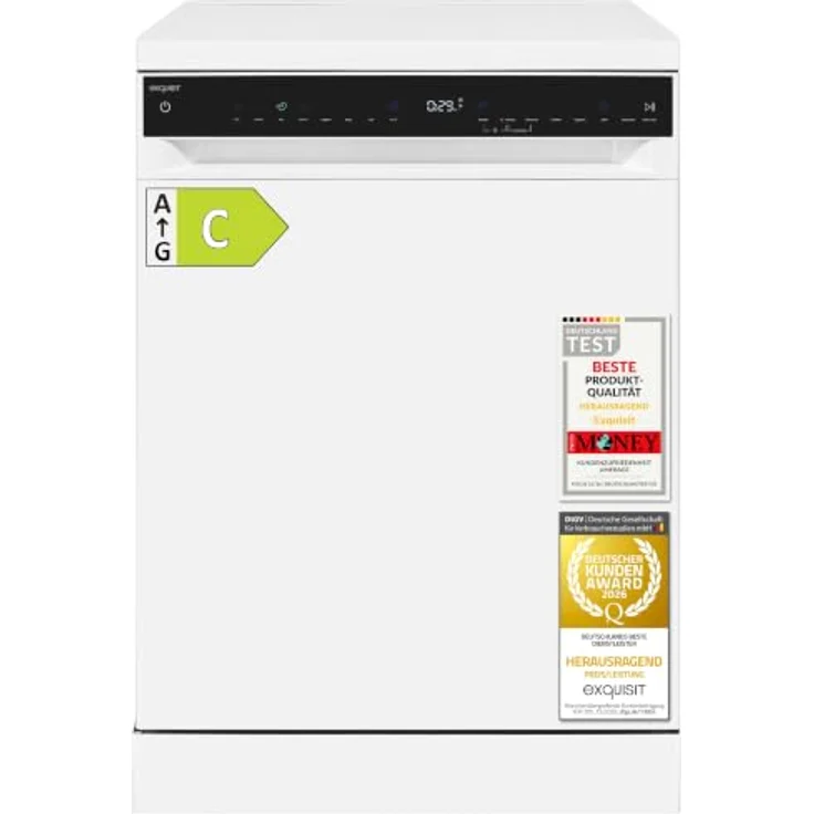 Exquisit GSP59316-450C Geschirrspüler, 16 Maßgedecke, Energieklasse C, 8 Spülprogramme, Aquastop, Innenbeleuchtung, Unterbaufähig, Weiß – Bild 1