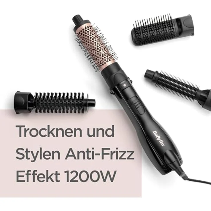 BaByliss Warmluftbürste Smooth Finish 1200, Warmluftbürste mit 1200 W Leistung, Schwarz/Rosé – Bild 2
