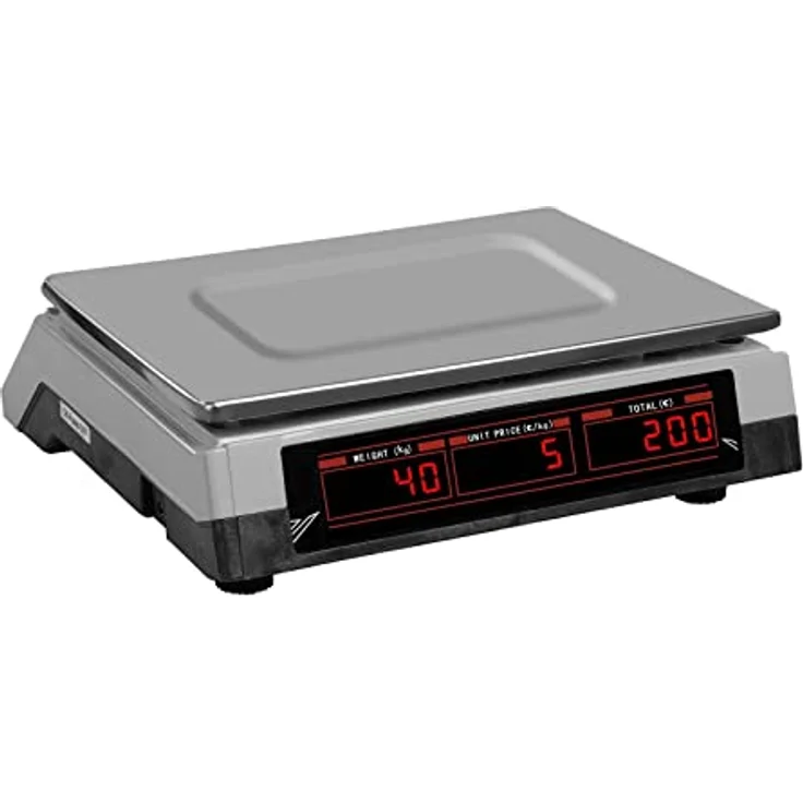 Steinberg Systems SBS-PW-402CR Kontrollwaage Marktwaage 40 kg / 2 g Preiswaage Digitale Waage 7 Speicherplätze Ladenwaage mit Preisanzeige Tischwaage mit LED-Display integrierter Akku – Bild 4
