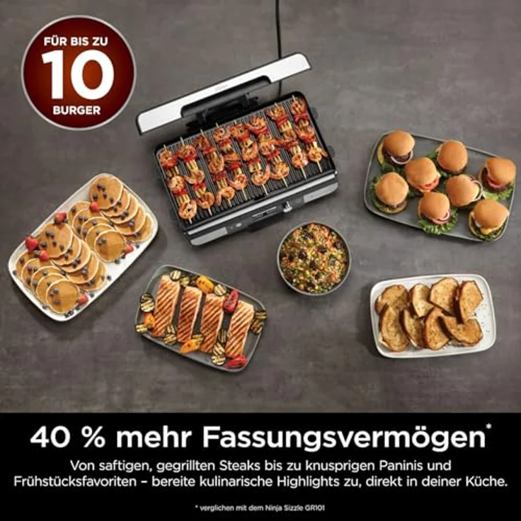 Ninja Sizzle Pro XL Indoor-Grill & Plancha, 1150 cm² Kochfläche, Antihaft-Keramikbeschichtung, abnehmbarer Deckel, Silber/Schwarz GX101EU – Bild 2