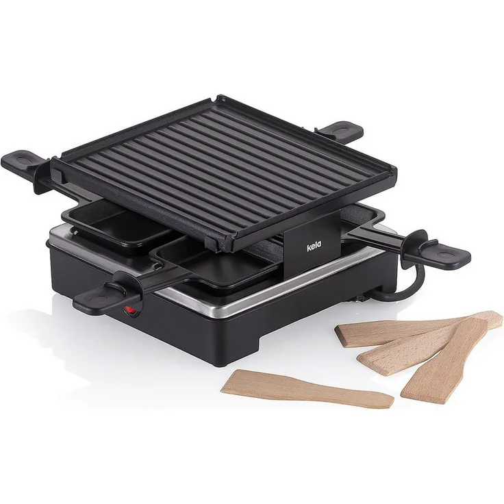 kela Raclette Geneva, Grillplatte Aluguss für 4 Personen schwarz antihaftbeschichtet, 600W