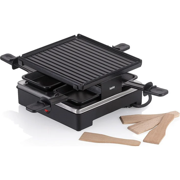 kela Raclette Geneva, Grillplatte Aluguss für 4 Personen schwarz antihaftbeschichtet, 600W