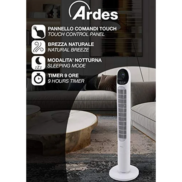 ARDES - Säulenventilator, Turmhöhe 100 cm, mit automatischer Oszillation, mit Fernbedienung und digitalem Bedienfeld mit 3 Intensitäten und Timer, Turmventilator weiß AR5T1000 – Bild 4
