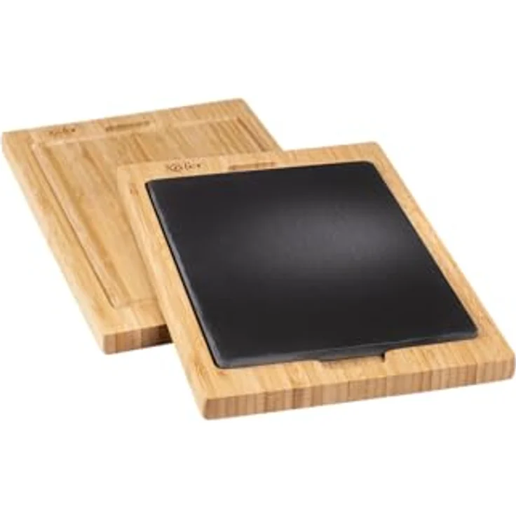 Käfer Käfer Thermo-Servier- und Schneidebrett, aus hochwertigem Bambus-Holz und geöltem Natur-Schiefer, ofen- und grillgeeignet bis 150 °C