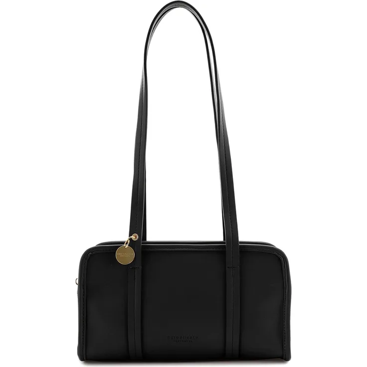 Seidenfelt Nelma Schultertasche, Handtasche aus robustem Polyurethan, 25 cm, Schwarz, mit Reißverschlussfach und mittellangem Riemen