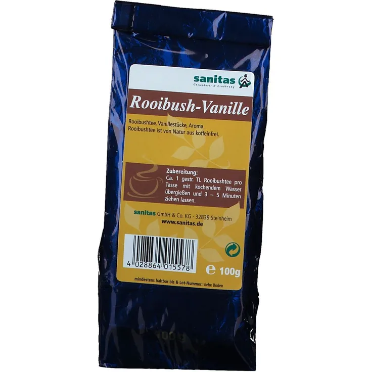 sanitas Rooibush TEE Vanille, 100 g, koffeinfrei, aromatisiert mit Vanillestücken
