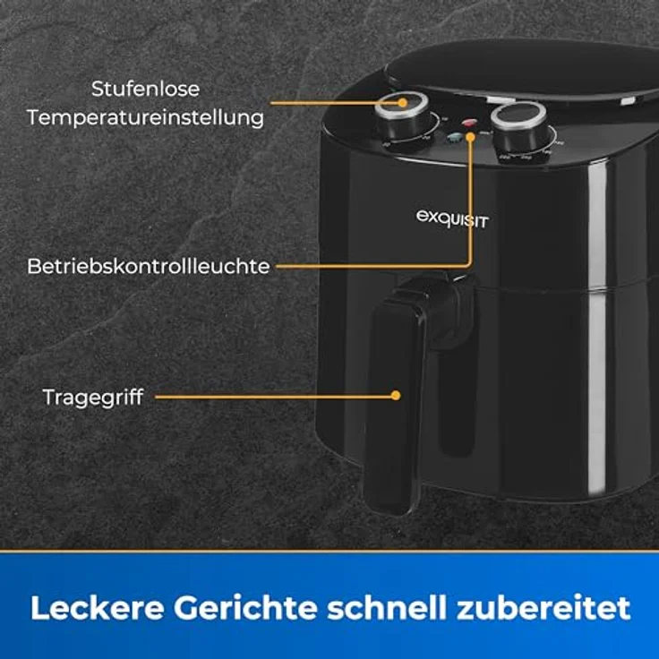 Exquisit Heissluftfriteuse FR6502 sw | 3,5 Liter | 1300 W | Timer | schwarz – Bild 2