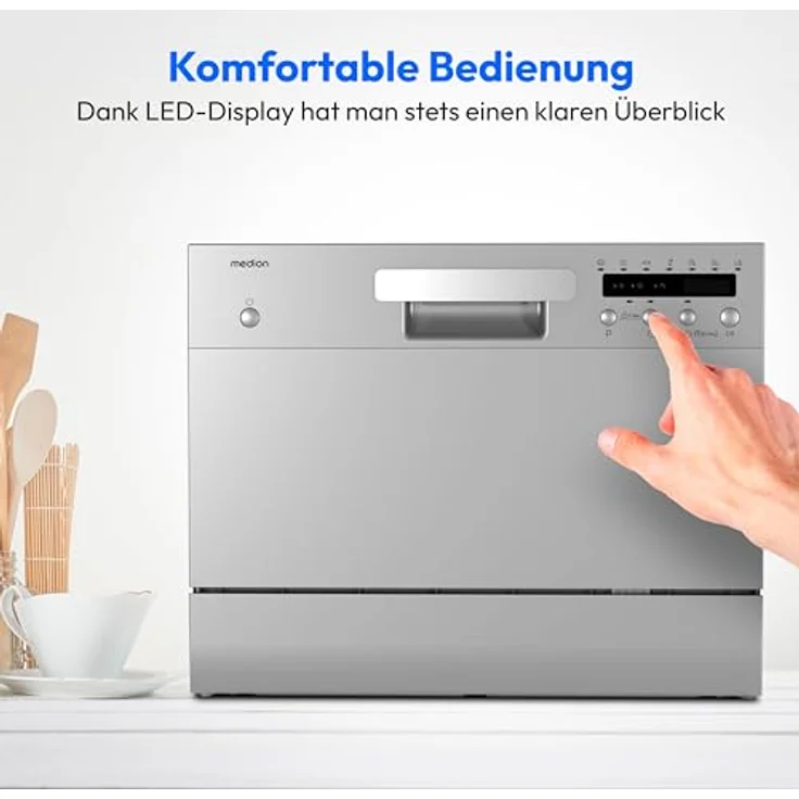 Medion MD 37496 Tischgeschirrspüler, silber, 6 Maßgedecke, Energieklasse D, AquaStop, kompakt, 6,5L Wasserverbrauch, 43,8cm hoch – Bild 5