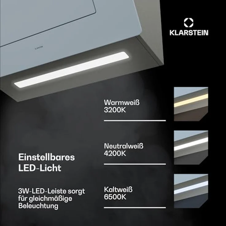 Klarstein SleekAir Dunstabzugshaube 60 cm, Kopffreihaube, 686 m³/h, A++ Energieeffizienz, Touch-Bedienfeld, LED-Beleuchtung 2700-6500 K, Abluft & Umluft, rostfreier Stahl – Bild 6