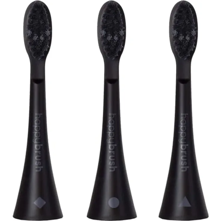 happybrush Aufsteckbürste ECO VIBE 3 Aufsteckbürsten, abgerundete Aktivkohle-Borsten, 3 Stück