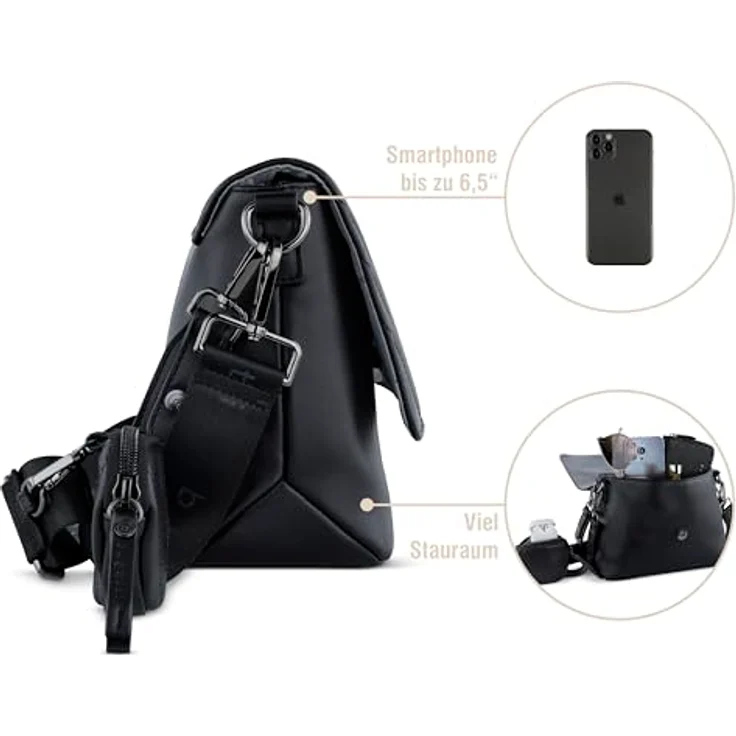 Bugatti Bodybag Sira Crossover Bag Large II, stylishe Umhängetasche aus Kunstleder mit V-Steppung, schwarz – Bild 4