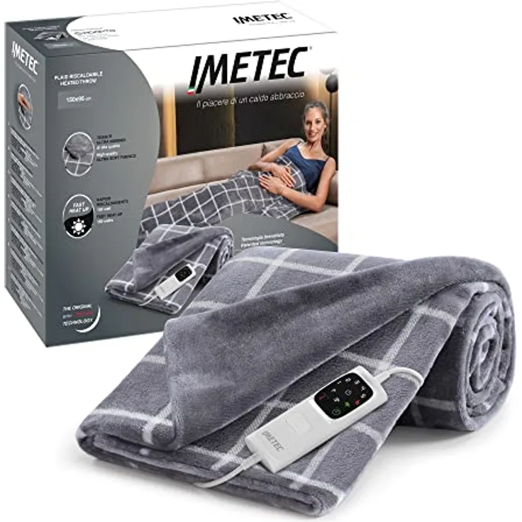 Imetec Adapto Velvet Square Heizdecke, 150x95 cm Wärmedecke, weiches Gewebe, geringer Verbrauch, Adapto-Technologie, sicher, schnelles Aufheizen, 6 Temperaturen, waschbar