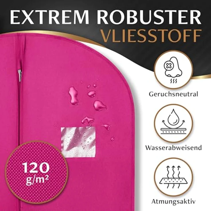 Bruce.® Kleidersack Kurz 100x60 cm, atmungsaktive Kleiderhülle in Fuchsia, Schutz vor Staub und Motten – Bild 4