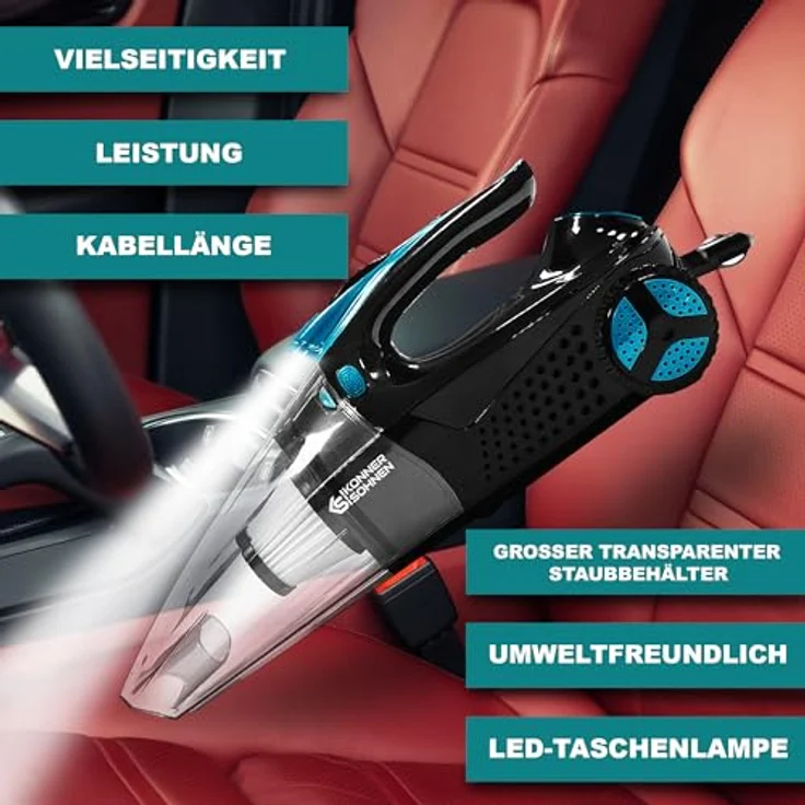Könner & Söhnen Handstaubsauger KS VCP30, transparenter Staubbehälter 600 ml, HEPA-Filter, 3000 Pa Saugkraft, inkl. Kompressor und LED-Leuchte – Bild 2