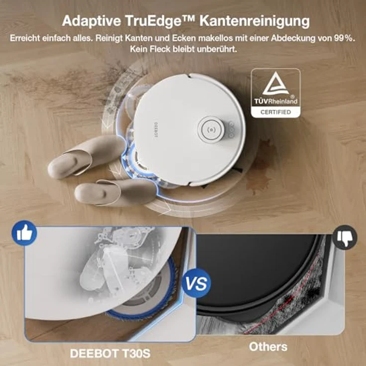 ECOVACS DEEBOT T30S Saugroboter mit Wischfunktion, 11000Pa Saugkraft, ZeroTangle Technologie, Adaptive TruEdge Kantenreinigung, Selbstentleerung, Auto-Anheben des Mopps – Bild 4