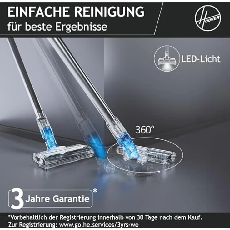 Hoover 360° manövrierbarer Akku Staubsauger mit Tierhaar-Düse & LED für 120 m² Fläche, kabellos für alle Bodenarten, Bodendüse mit Anti-Twist gegen Verheddern eingesaugter Haare [HF410P] - Preisvergleich – Bild 2