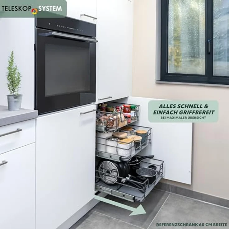 bremermann Teleskopauszug 45 cm für Küchenschrank, Metall, mit herausnehmbarem Einlegeboden und Teleskop-Vollauszug – Bild 2