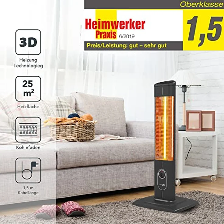ICQN 2300 W Stand Heizstrahler mit Wasserdicht Schutzhülle, 4 Heizstufen mit Fernbedienung, Kohlenstoff Infrarotstrahler für Innen- & Außenbereich, Terrassenstrahler, Aluminium, Balkon – Bild 5
