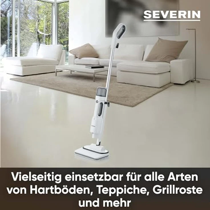SEVERIN Dampfreiniger mit Mehrzweck-Zubehör, Allzweck- und Teppichreiniger für frische Teppiche und Hartböden, Fliesenreiniger zur schonenden Reinigung in Küche, Bad und mehr, weiß/schwarz, SC 7142 – Bild 3