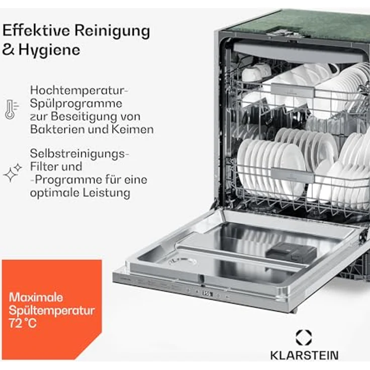 Klarstein Luxara Einbaugeschirrspüler – integrierte Spülmaschine für 14 Standardgedecke, AquaStop Wasserschaden-Schutz, 8 Programme, geringer Wasserverbrauch – Bild 6