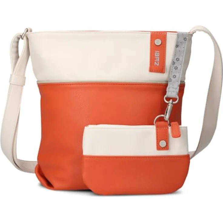 ZWEI Beuteltasche Jana J10, Kunstleder Umhängetasche mit geräumigem Hauptfach, rückseitigem Reißverschlussfach und herausnehmbarem Etui, orange – Bild 1