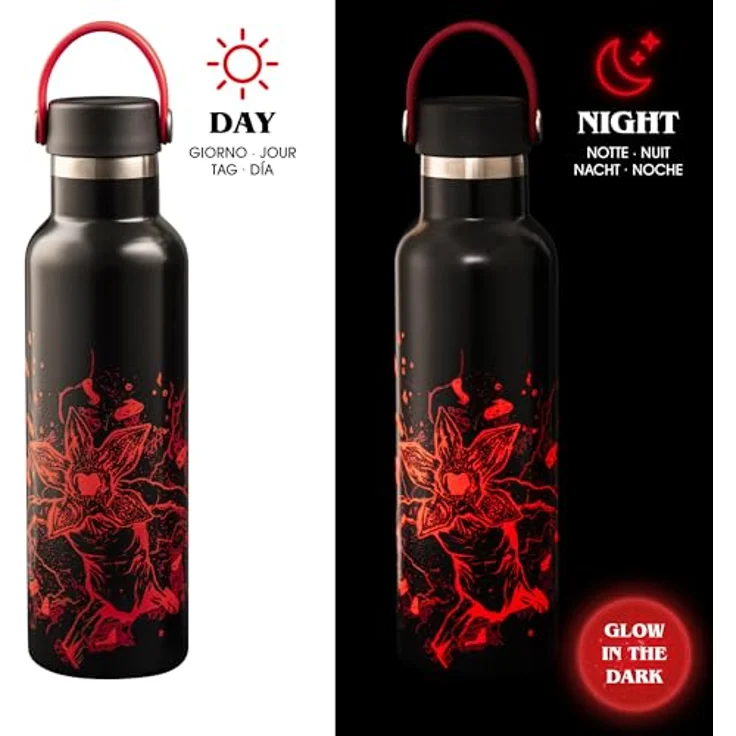 Bialetti Thermoflasche Stranger Things, 600 ml, leuchtet im Dunkeln, silber, doppelwandig, nicht spülmaschinengeeignet – Bild 3